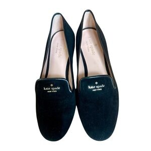 Kate Spade New York Black Suede Smoking Loafers Flats Size 8B.